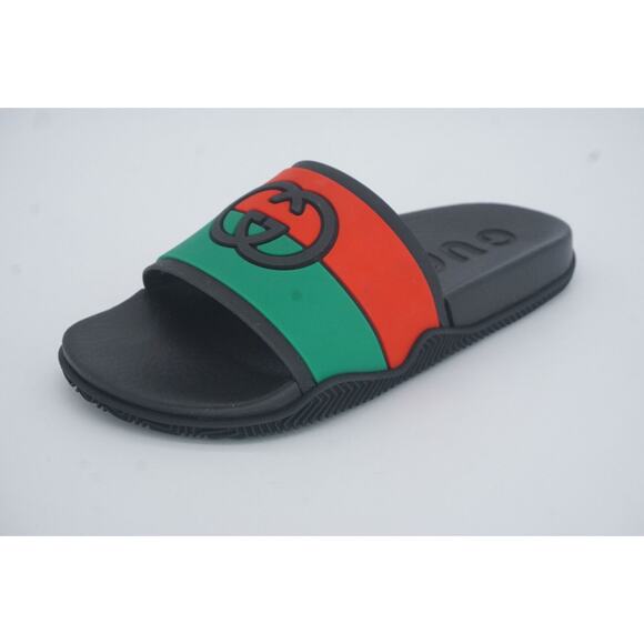 Gucci Agrado GG Logo Rubber Slide MuleSandals Size 35 G New $450 Red Green Black - Picture 4 of 12
